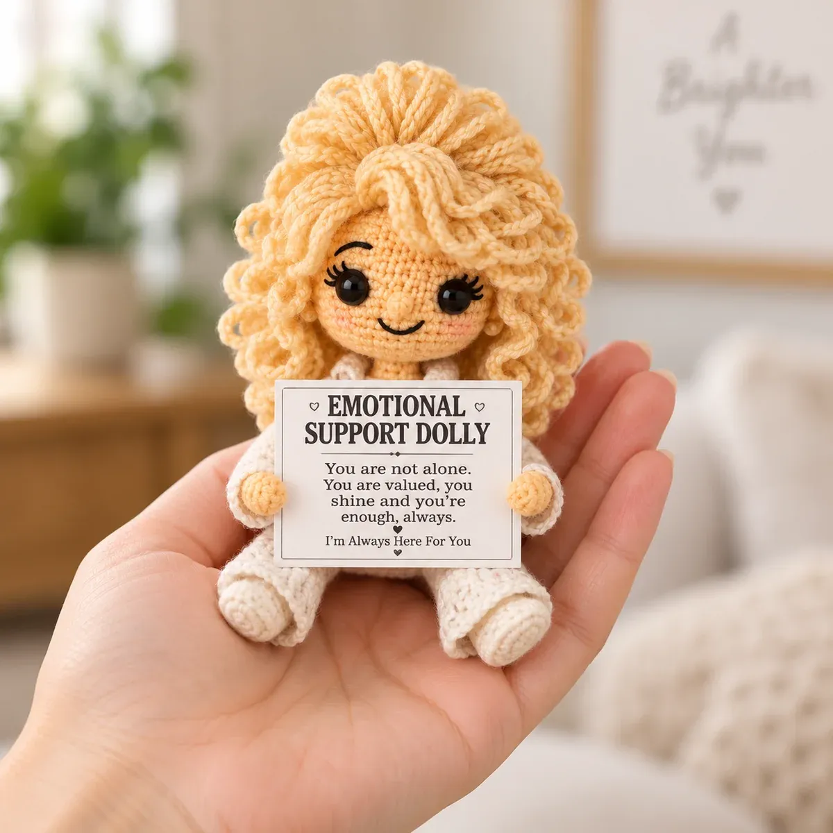 Country music inspired comfort doll held in hand
