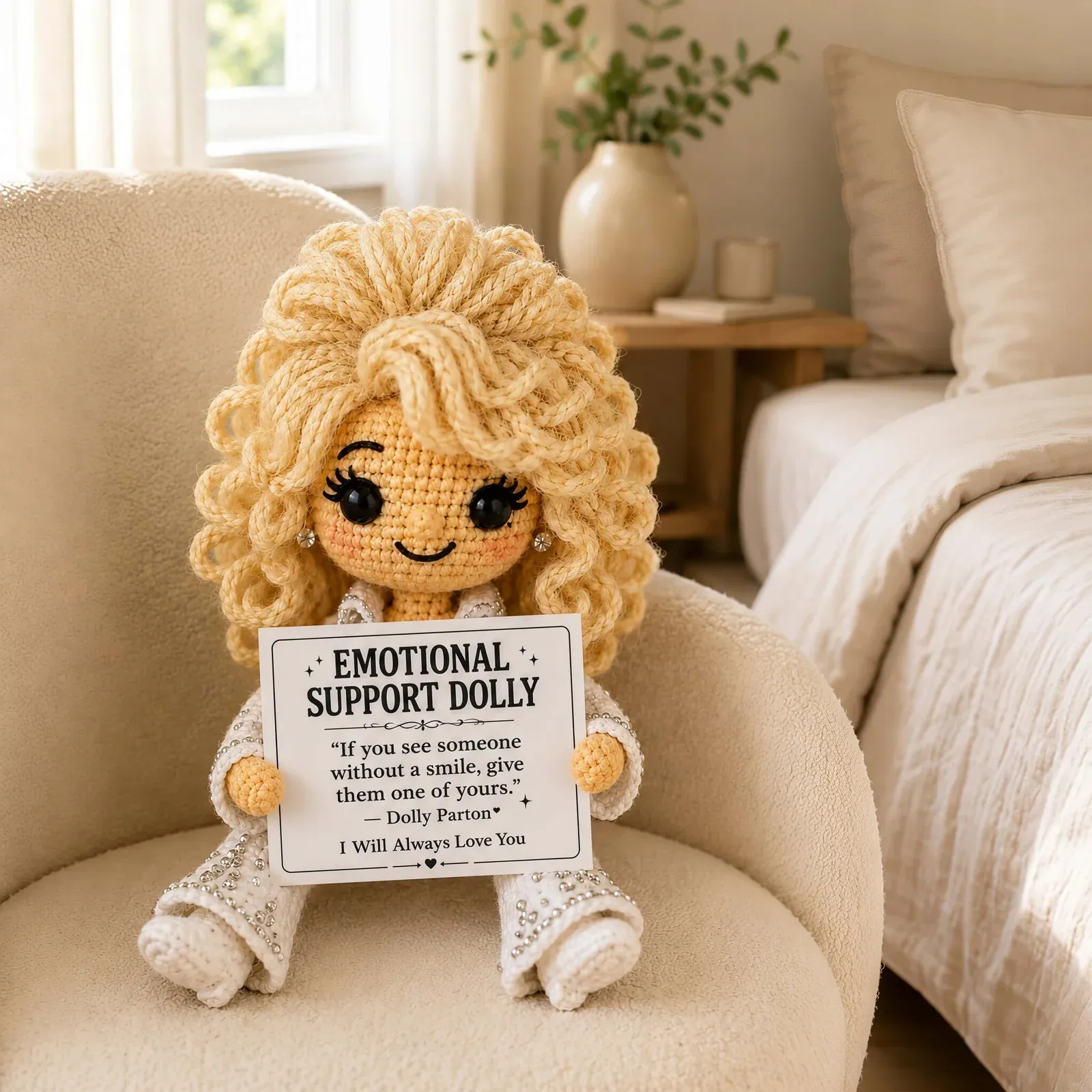 Comfort doll displayed in a cozy home